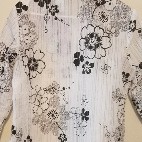Vintage Hawaiian Shirt Womens Blouse LG Black & White Tunic J.H. Collectibles - Picture 9 of 10